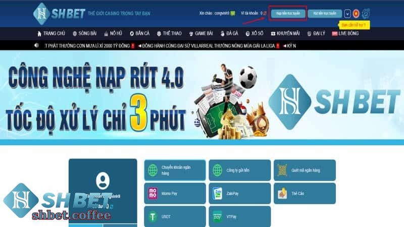 SHBET Áp Dụng Đa Dạng Cách Thức Nạp Tiền